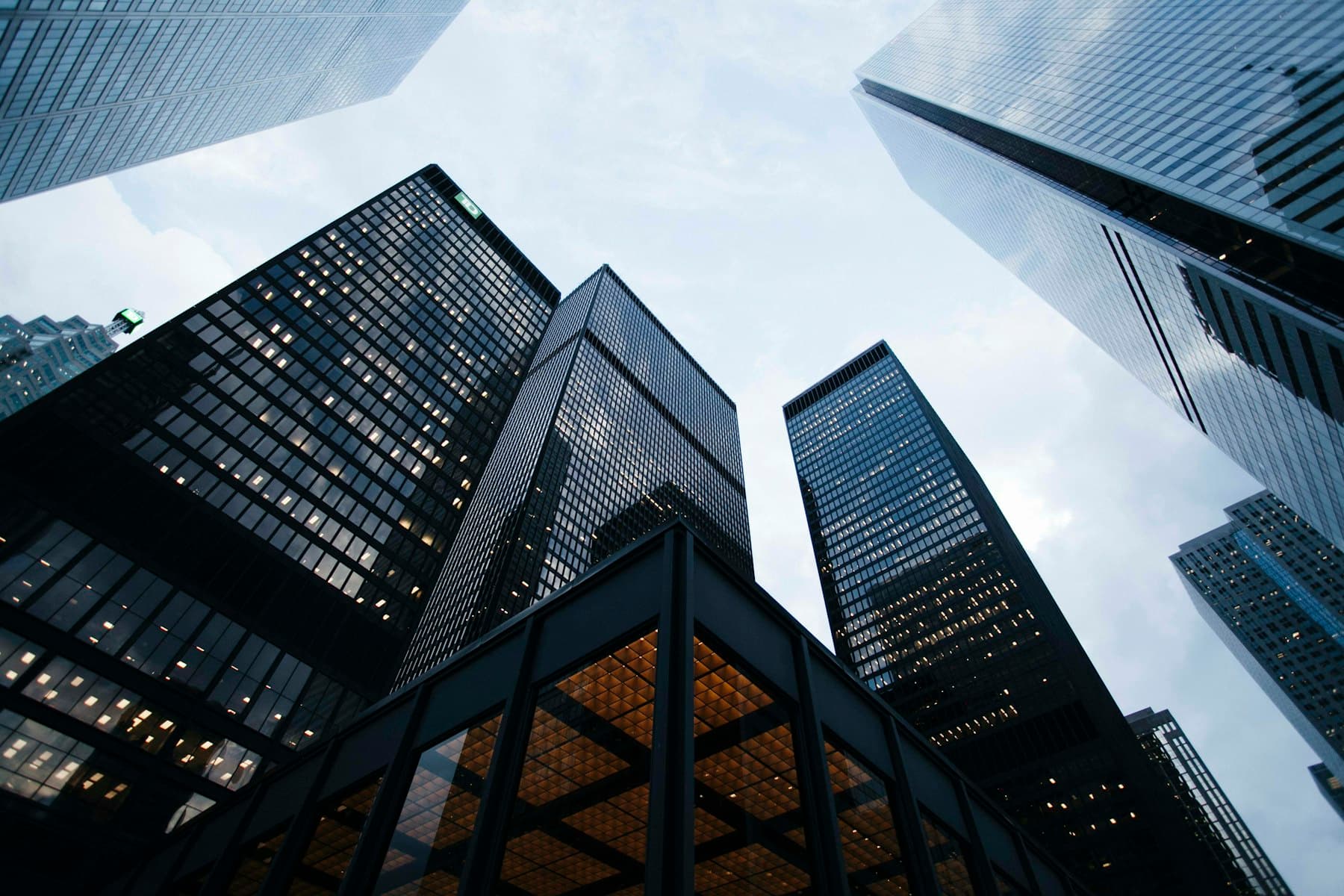 Glass towers against a clear sky